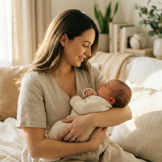 Mãe feliz com bebê
